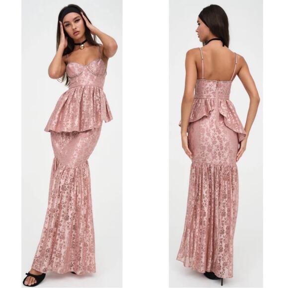 For Love & Lemons Shai Crystal Embellished Floral Tiered Maxi Dress Sz Medium - Picture 4 of 11